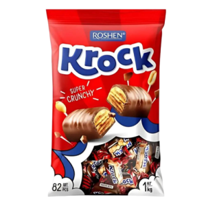 شکلات کره بیسکوییتی  کروک روشن KROCK با خمیر بادام زمینی بسته 1 کیلویی اصل بارکد 4823077634345
